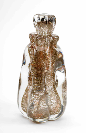 Maurice Marinot
Reddish conical bottle with gold bubbles, worked while hot, 1933